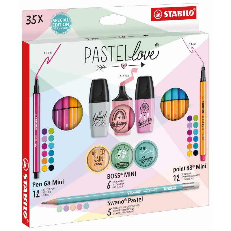 STABILO Pastellove Set Creativo Mini World 35 Pezzi Fineliner Pennarelli Evidenziatori Matite Colori Pastello 77/5-9-5 STABILO Pastellove Set Creativo Mini World 35 Pezzi Fineliner Pennarelli Evidenziatori Matite Colori Pastello 77/5-9-5
