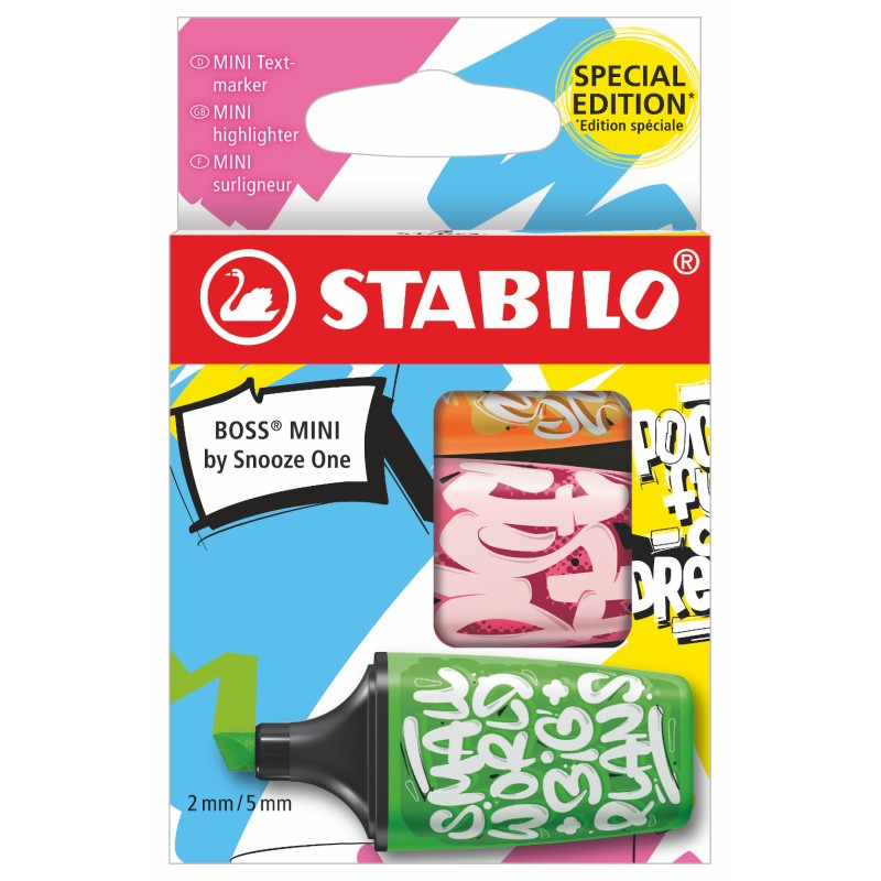 Stabilo Boss Mini Snooze One 3 evidenziatori colori neon graffiti 70/03-71 Stabilo Boss Mini Snooze One 3 evidenziatori colori neon graffiti 70/03-71
