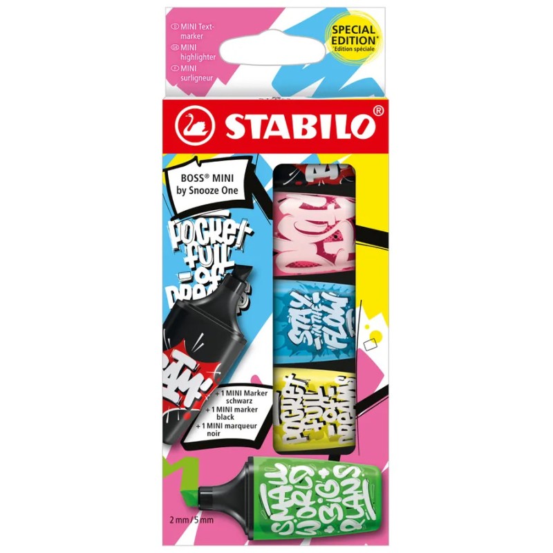 Stabilo Boss Mini by Snooze One 5 mini evidenziatori tascabili colori neon + nero 07/05-30-10 Stabilo Boss Mini by Snooze One 5 mini evidenziatori tascabili colori neon + nero 07/05-30-10