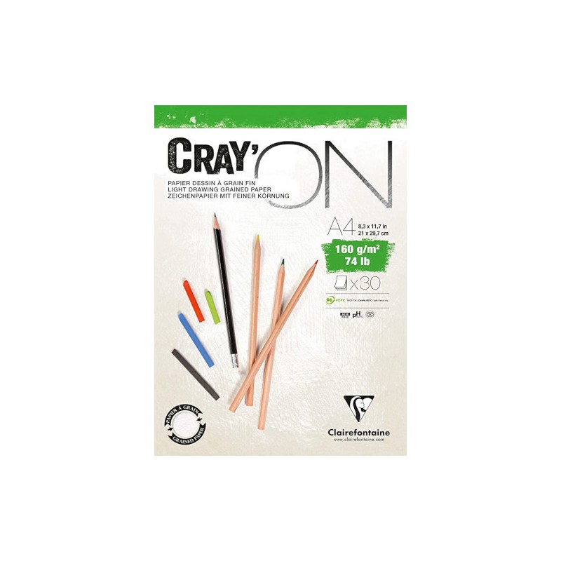 Blocco da disegno Clairefontaine Cray'ON A4 160 g, 30 fogli, collato su un lato - 975027C