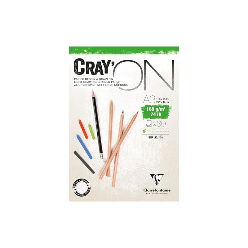 Blocco da disegno Clairefontaine Cray'ON A3 160 g, 30 fogli, collato su un lato - 975028C