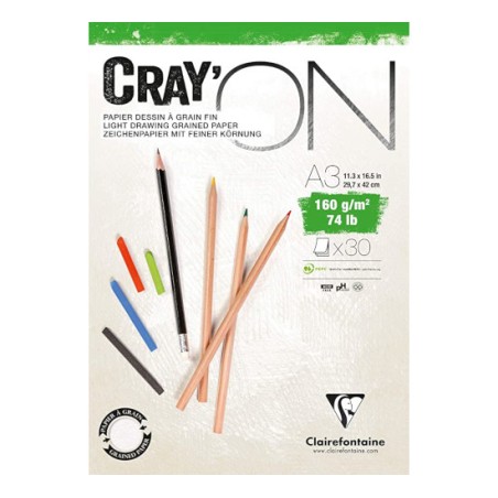 Blocco da disegno Clairefontaine Cray'ON A3 160 g, 30 fogli, collato su un lato - 975028C