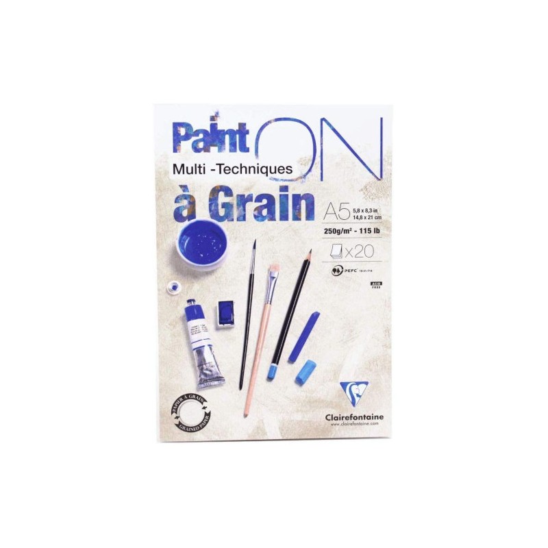 Blocco da disegno Clairefontaine Paint'On a grana A5 250 g, 20 fogli, collato su un lato - 975048C Blocco da disegno Clairefontaine Paint'On a grana A5 250 g, 20 fogli, collato su un lato - 975048C