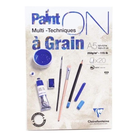 1 - BLOCCO DISEGNO A GRANA A5 250gr. 20fg PAINT'ON CLAIREFONTAINE 975048C