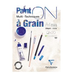 1 - BLOCCO DISEGNO A GRANA A4 250gr. 20fg PAINT'ON CLAIREFONTAINE 975049C