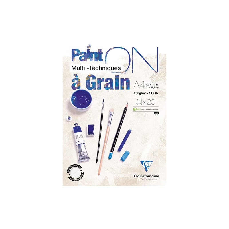Blocco da disegno Clairefontaine Paint'On a grana A4 250 g, 20 fogli, collato su un lato - 975049C Blocco da disegno Clairefontaine Paint'On a grana A4 250 g, 20 fogli, collato su un lato - 975049C