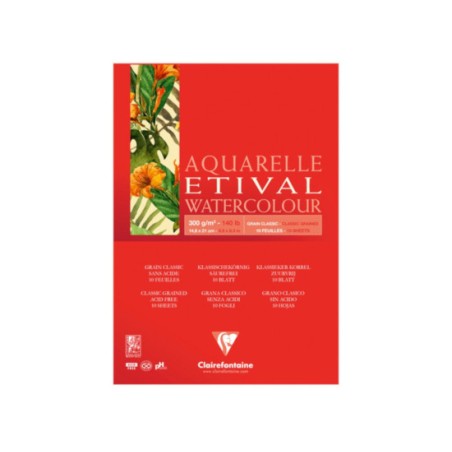 Blocco per acquerello Clairefontaine Etival a grana A5 300 g, 10 fogli, collato su un lato - 96389C