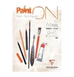 1 - BLOCCO DISEGNO A4 250gr. 40fg COLLATO PAINT'ON CLAIREFONTAINE 96537C