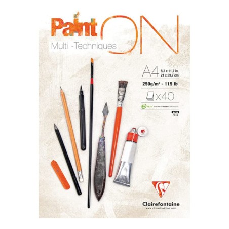 Blocco da disegno Clairefontaine Paint'On A4 250 g, 40 fogli, collato su un lato - 96537C