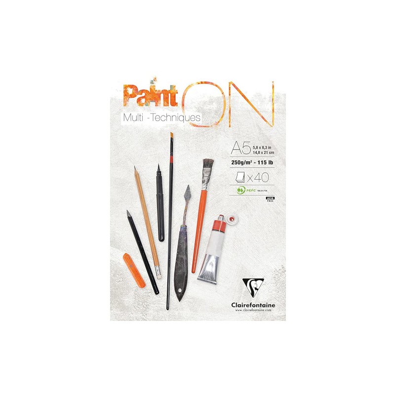 Blocco da disegno Clairefontaine Paint'On A5 250 g, 40 fogli, collato su un lato - 96538C Blocco da disegno Clairefontaine Paint'On A5 250 g, 40 fogli, collato su un lato - 96538C