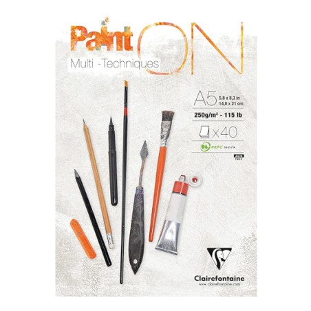 Blocco da disegno Clairefontaine Paint'On A5 250 g, 40 fogli, collato su un lato - 96538C