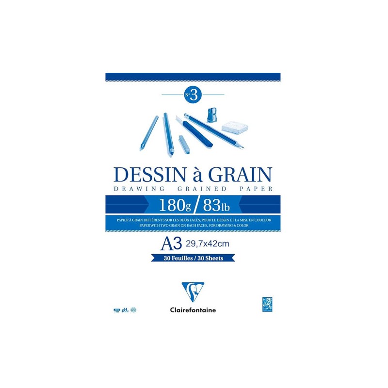 BLOCCO DISEGNO A GRANA A3 180gr. 30fg COLLATO CLAIREFONTAINE 96622C