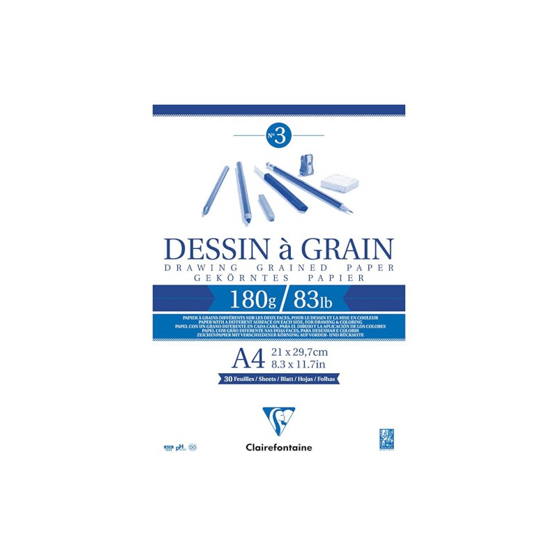 BLOCCO DISEGNO A GRANA A4 180gr. 30fg COLLATO CLAIREFONTAINE 96624C BLOCCO DISEGNO A GRANA A4 180gr. 30fg COLLATO CLAIREFONTAINE 96624C