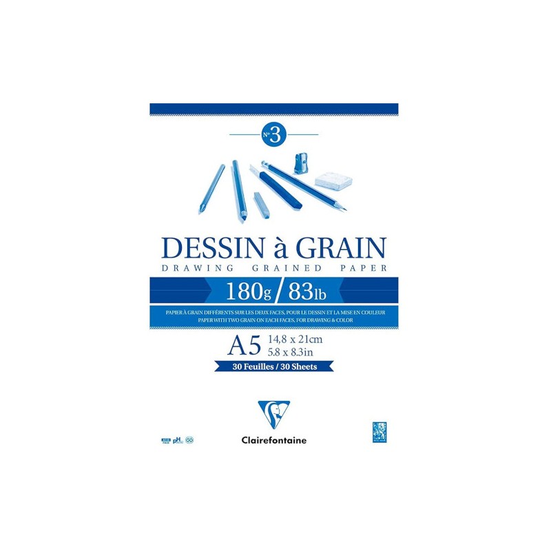 BLOCCO DISEGNO A GRANA A5 180gr. 30fg COLLATO CLAIREFONTAINE 96626C BLOCCO DISEGNO A GRANA A5 180gr. 30fg COLLATO CLAIREFONTAINE 96626C