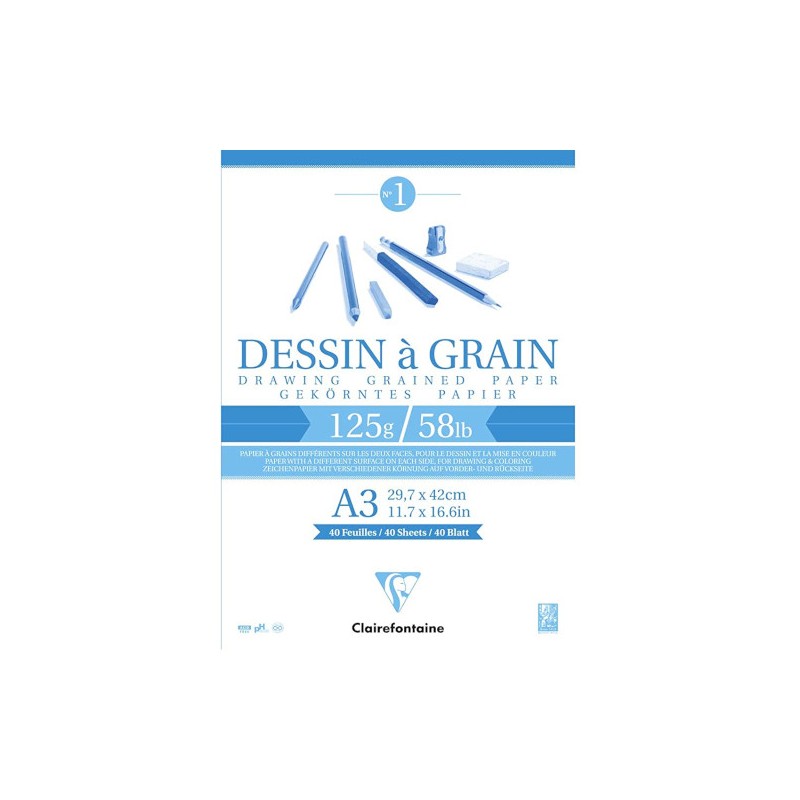 Blocco da disegno Clairefontaine Dessin à Grain a grana A3 125 g, 40 fogli, collato su un lato - 96682C Blocco da disegno Clairefontaine Dessin à Grain a grana A3 125 g, 40 fogli, collato su un lato - 96682C