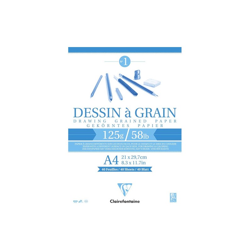 BLOCCO DISEGNO A GRANA A4 125gr. 40fg COLLATO CLAIREFONTAINE 96684C