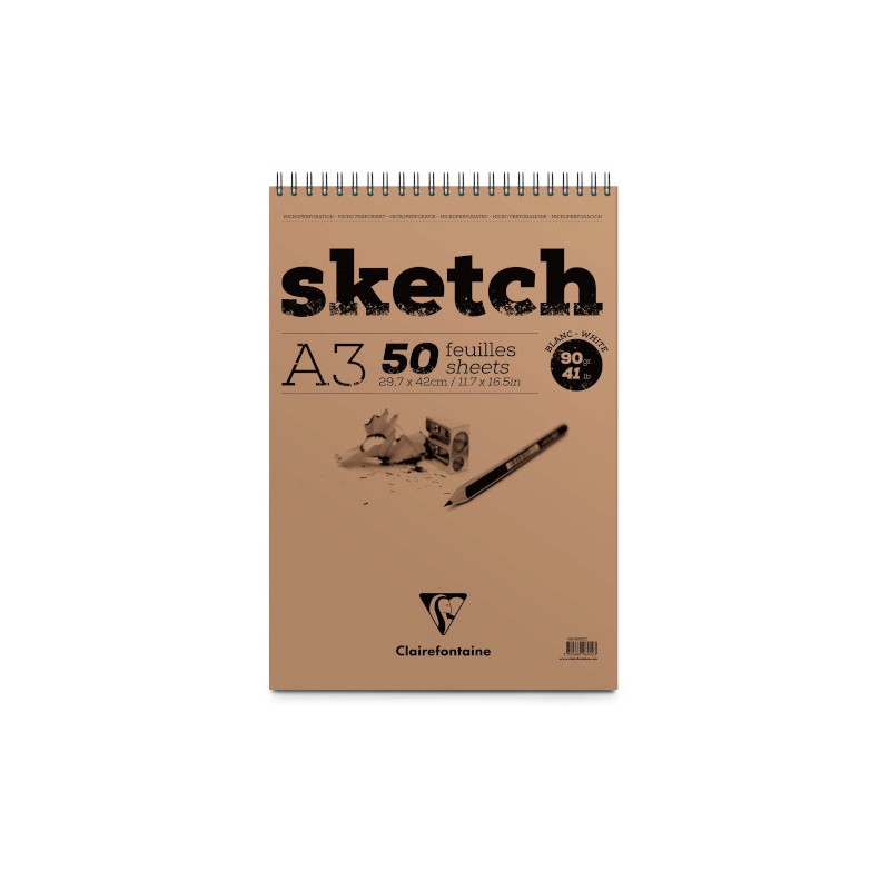Blocco per schizzi Clairefontaine Sketch A3 90 g, 50 fogli, a spirale - 96902C Blocco per schizzi Clairefontaine Sketch A3 90 g, 50 fogli, a spirale - 96902C