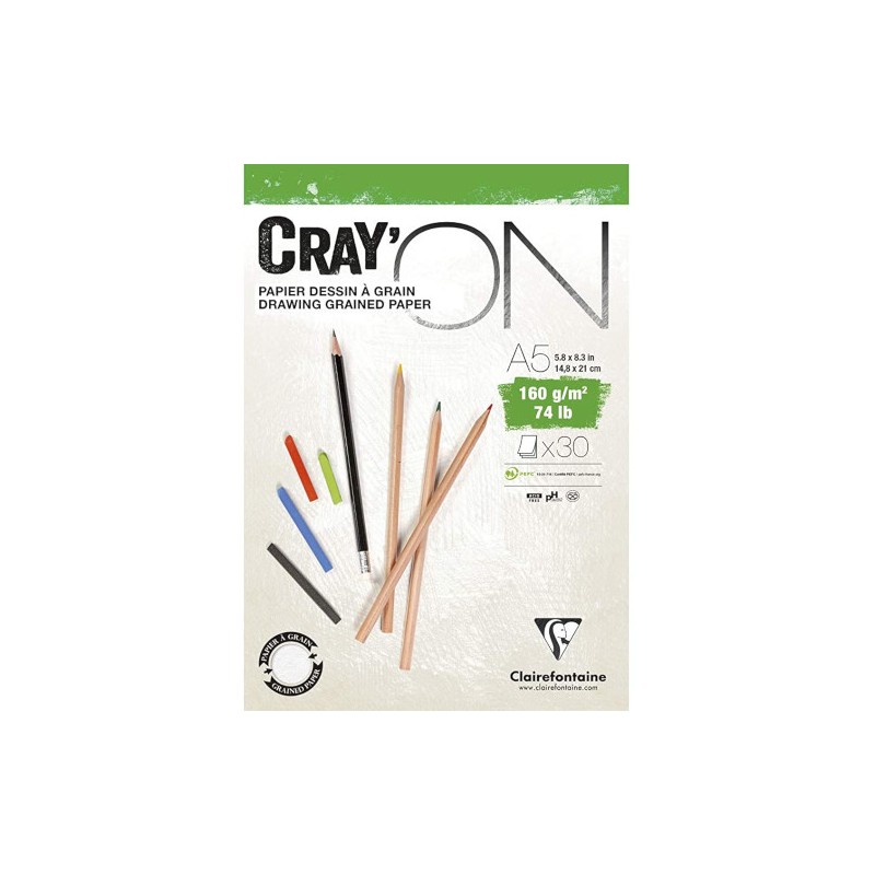 Blocco da disegno Clairefontaine Cray'ON A5 160 g, 30 fogli, collato su un lato - 975026C Blocco da disegno Clairefontaine Cray'ON A5 160 g, 30 fogli, collato su un lato - 975026C