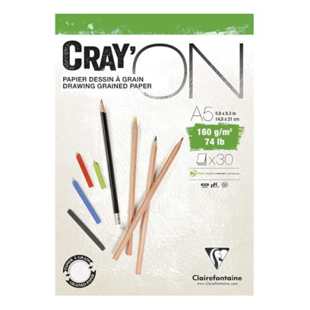 Blocco da disegno Clairefontaine Cray'ON A5 160 g, 30 fogli, collato su un lato - 975026C
