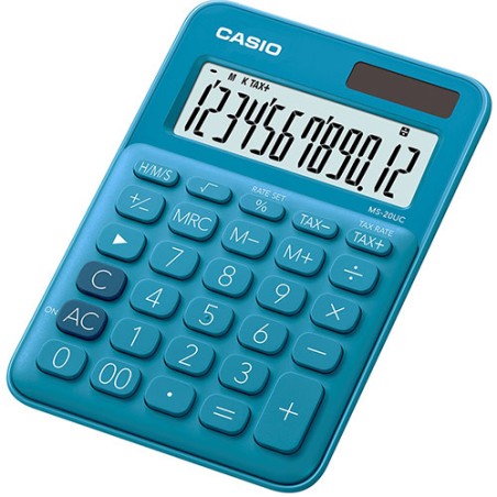 Casio MS-20UC calcolatrice da tavolo mini 12 cifre, calcolo del tempo e delle imposte, blu