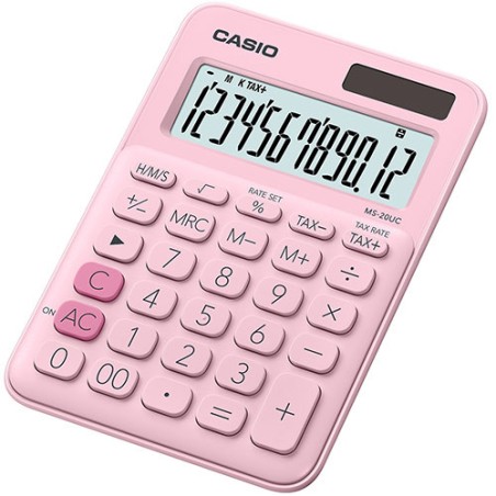 Casio MS-20UC calcolatrice da tavolo mini 12 cifre, calcolo del tempo e delle imposte, rosa pastello