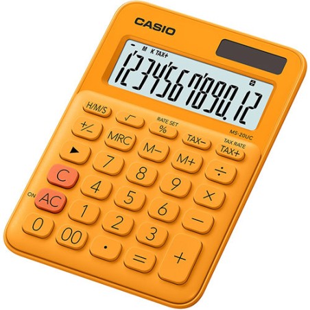 Casio MS-20UC calcolatrice da tavolo mini 12 cifre, calcolo del tempo e delle imposte, arancione