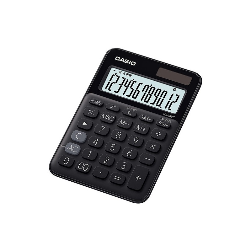 Casio MS-20UC calcolatrice da tavolo mini 12 cifre, calcolo del tempo e delle imposte, nera Casio MS-20UC calcolatrice da tavolo mini 12 cifre, calcolo del tempo e delle imposte, nera