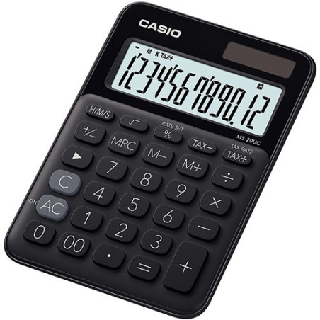 Casio MS-20UC calcolatrice da tavolo mini 12 cifre, calcolo del tempo e delle imposte, nera