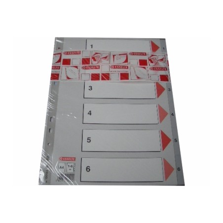 Divisori Esselte rubrica numerica 1-6 in polipropilene grigio, formato A4 - 100104