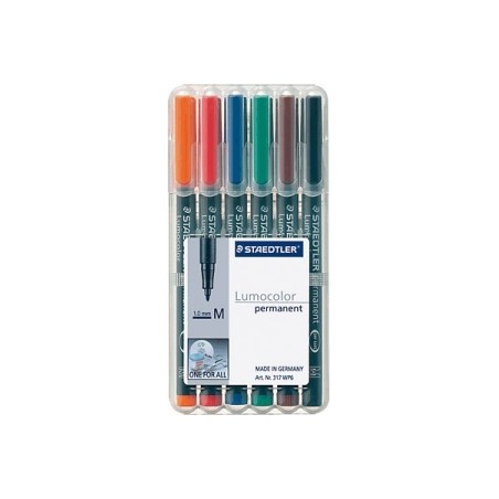 1 - STAEDTLER Penna Lumocolor permanente punta media 317 6 colori