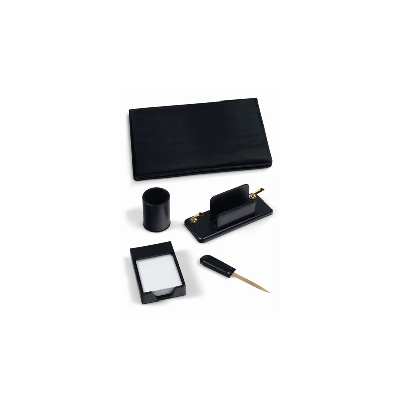 Set da scrivania Niji Lord 5 pezzi in ecopelle con scrittoio, colore nero - 119-N Set da scrivania Niji Lord 5 pezzi in ecopelle con scrittoio, colore nero - 119-N