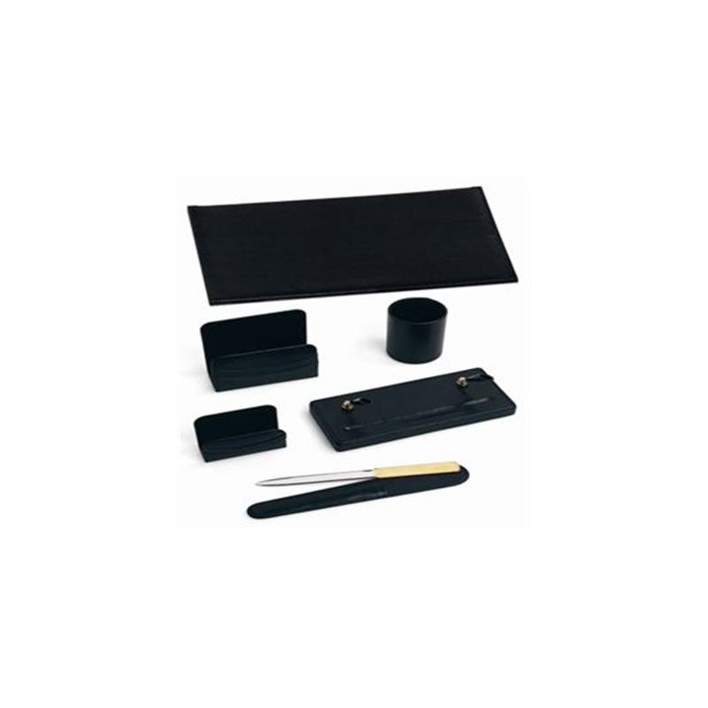 Set da scrivania Niji Classic 6 pezzi in ecopelle con sottomano doppio 50x35, colore nero - 121-N Set da scrivania Niji Classic 6 pezzi in ecopelle con sottomano doppio 50x35, colore nero - 121-N