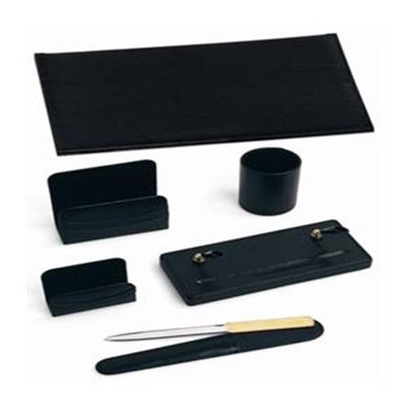 Set da scrivania Niji Classic 6 pezzi in ecopelle con sottomano doppio 50x35, colore nero - 121-N