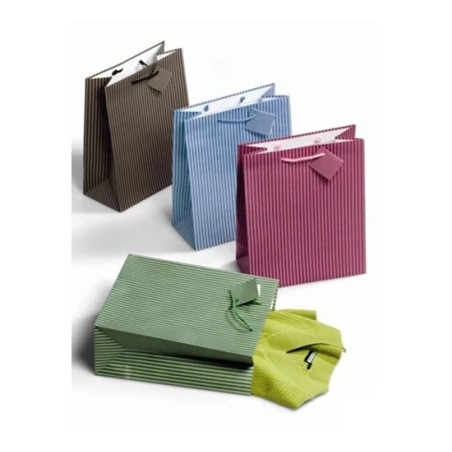 Shopper Niji per bottiglia in carta kraft a righe 13x36x10 cm, 20 pezzi - 4335