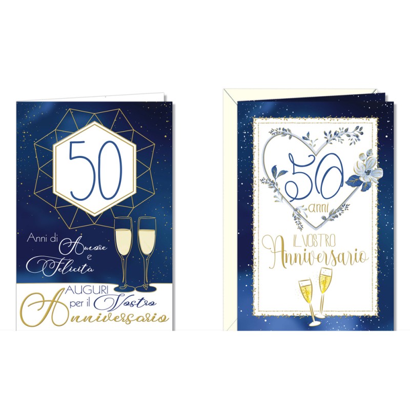 BIGLIETTI ANNIVERSARIO 50 BLU ORO A CALDO E RILIEVI -12pz AN6694 BIGLIETTI ANNIVERSARIO 50 BLU ORO A CALDO E RILIEVI -12pz AN6694