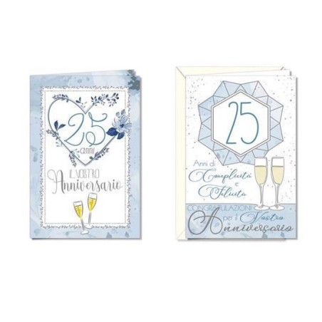 1 - BIGLIETTI ANNIVERSARIO 25 BLU -12PZ CROMO AN6695