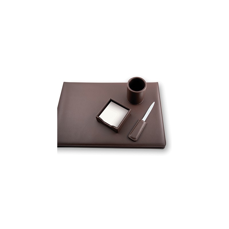 Set da scrivania Niji 4 pezzi in ecopelle, colore marrone - 61864