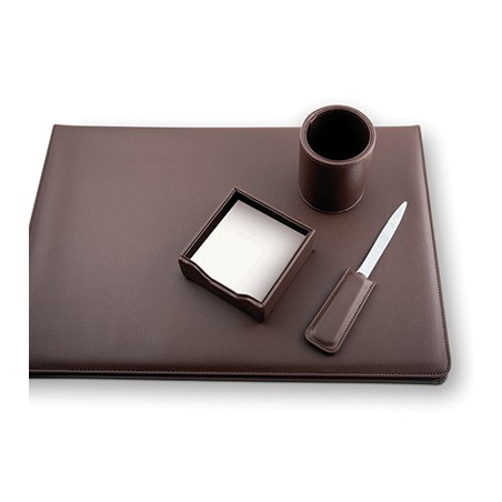 Set da scrivania Niji 4 pezzi in ecopelle, colore marrone - 61864