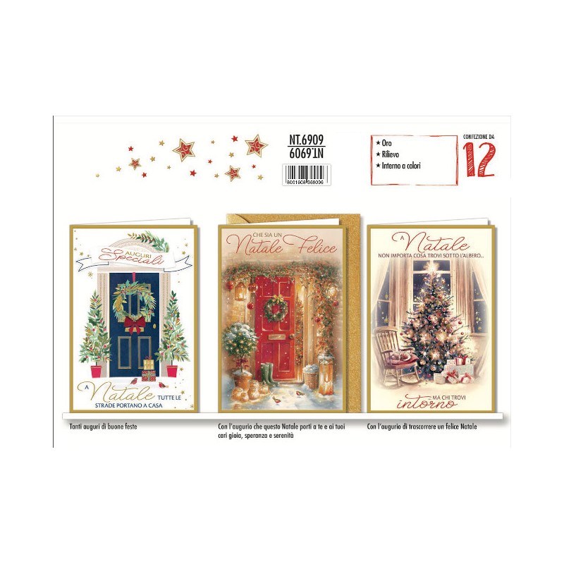 Biglietti Natale a casa per Natale -12pz NT6909 Biglietti Natale a casa per Natale -12pz NT6909