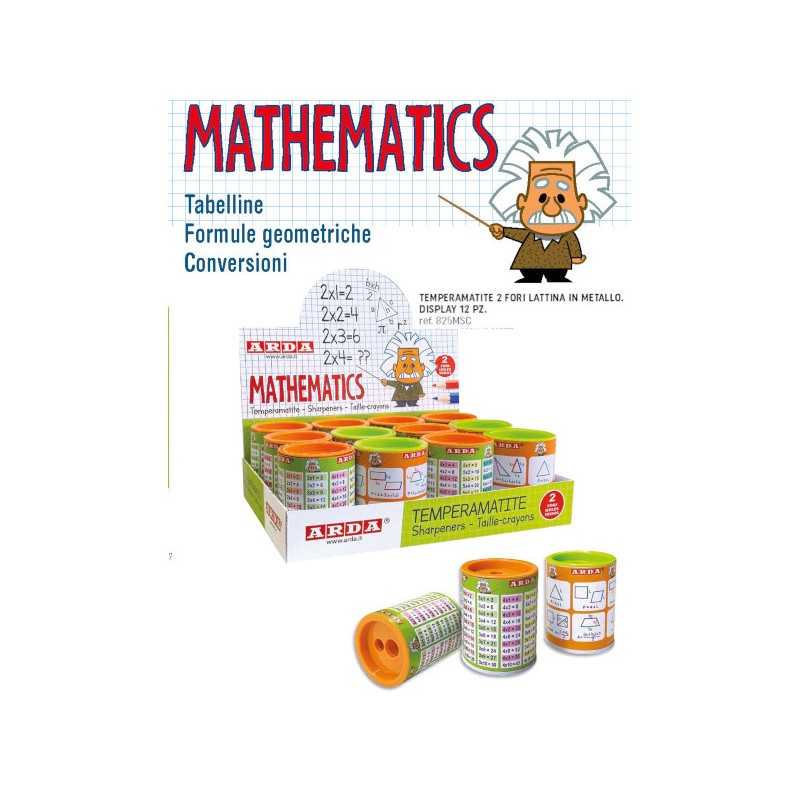 ARDA Temperamatite MATHEMATICS a 2 Fori con Formule e Tabelline 12 Pezzi 825MSC ARDA Temperamatite MATHEMATICS a 2 Fori con Formule e Tabelline 12 Pezzi 825MSC