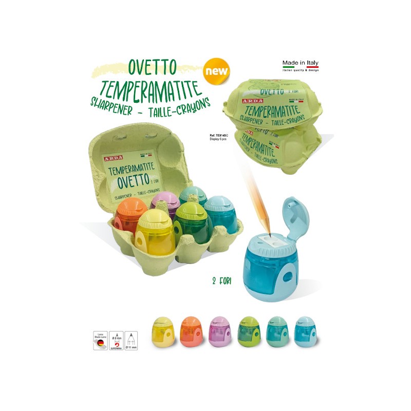 ARDA Temperamatite Ovetto 2 fori - conf. 6 pezzi colori assortiti TE814SC ARDA Temperamatite Ovetto 2 fori - conf. 6 pezzi colori assortiti TE814SC