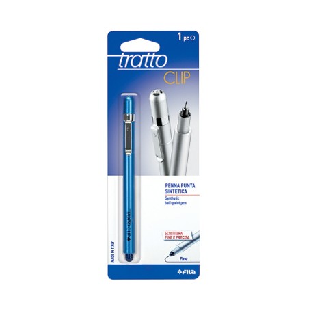 1 - FILA Tratto CLIP Penna a Punta Sintetica Corpo Metallizzato BLU 1 Pz 032401