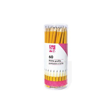 1 - CWR Conf.60 pz Matite Esagonali Nere HB con gomma - C1380/60
