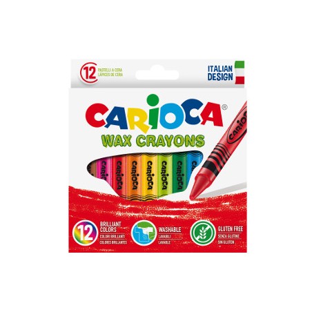 1 - 12 pz Pastelli a cera Carioca colori assortiti 42365