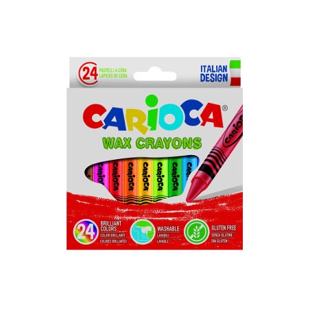 1 - 24 pz Pastelli a cera Carioca colori assortiti 42366
