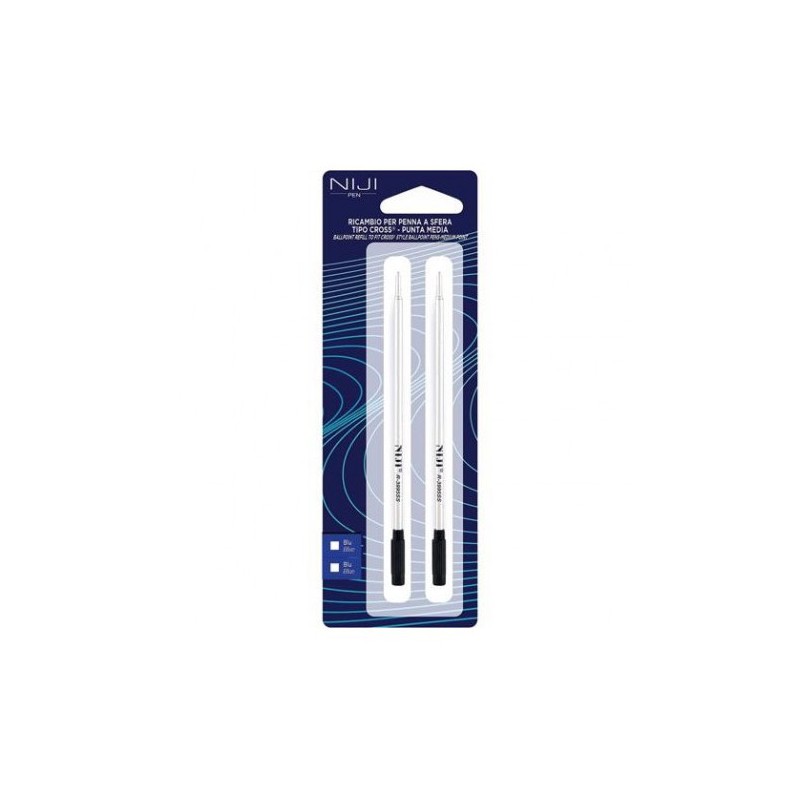 Refill per penna a sfera tipo Cross Niji, punta media, inchiostro blu, confezione da 2 pezzi - 61909