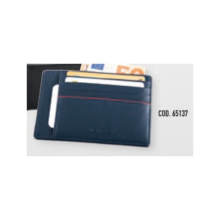 Porta carte Niji Tempora in pelle, colore blu - 65137