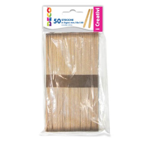 CWR DECO stecche in legno naturale I Creativi 1,8x15 cm, 50 pezzi – 11690