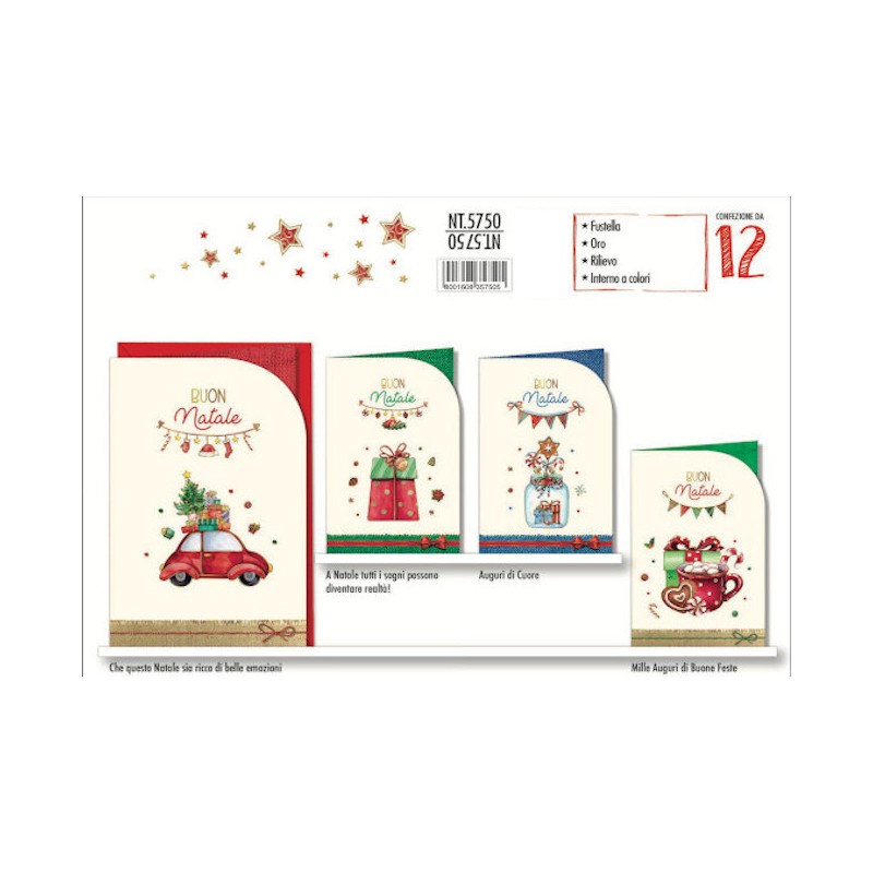 Biglietti Natale sagomati Macchinina -12pz NT5750