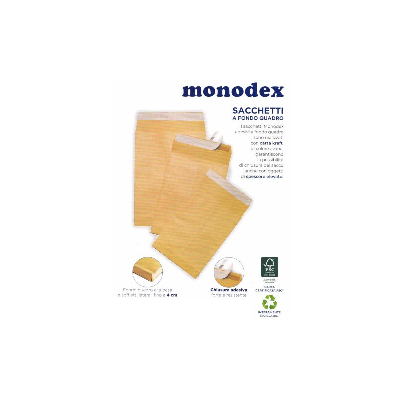Blasetti Monodex sacchetti a fondo quadro in carta kraft avana 25x35x4 cm 120 g – confezione 250 pezzi 0935